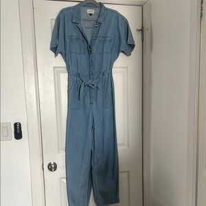 Universal Thread Blue Denim Jumpsuit with Drawstring Waist